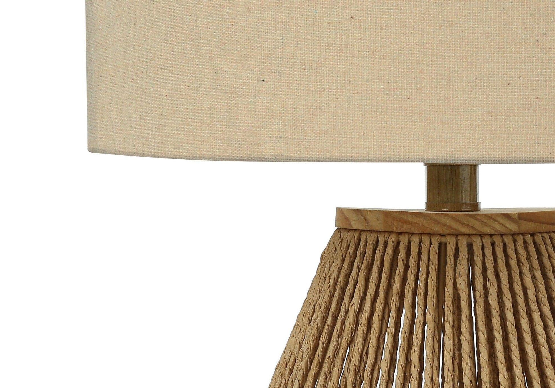 22" Brown Rattan Geometric Table Lamp With Beige Drum Shade - FurniFindUSA