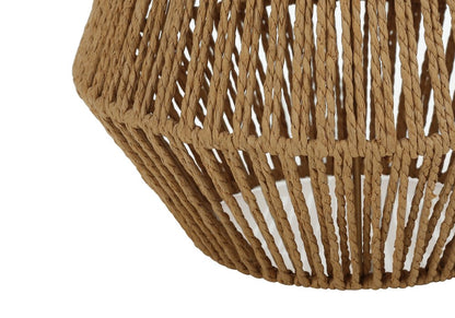 22" Brown Rattan Geometric Table Lamp With Beige Drum Shade HomeRoots