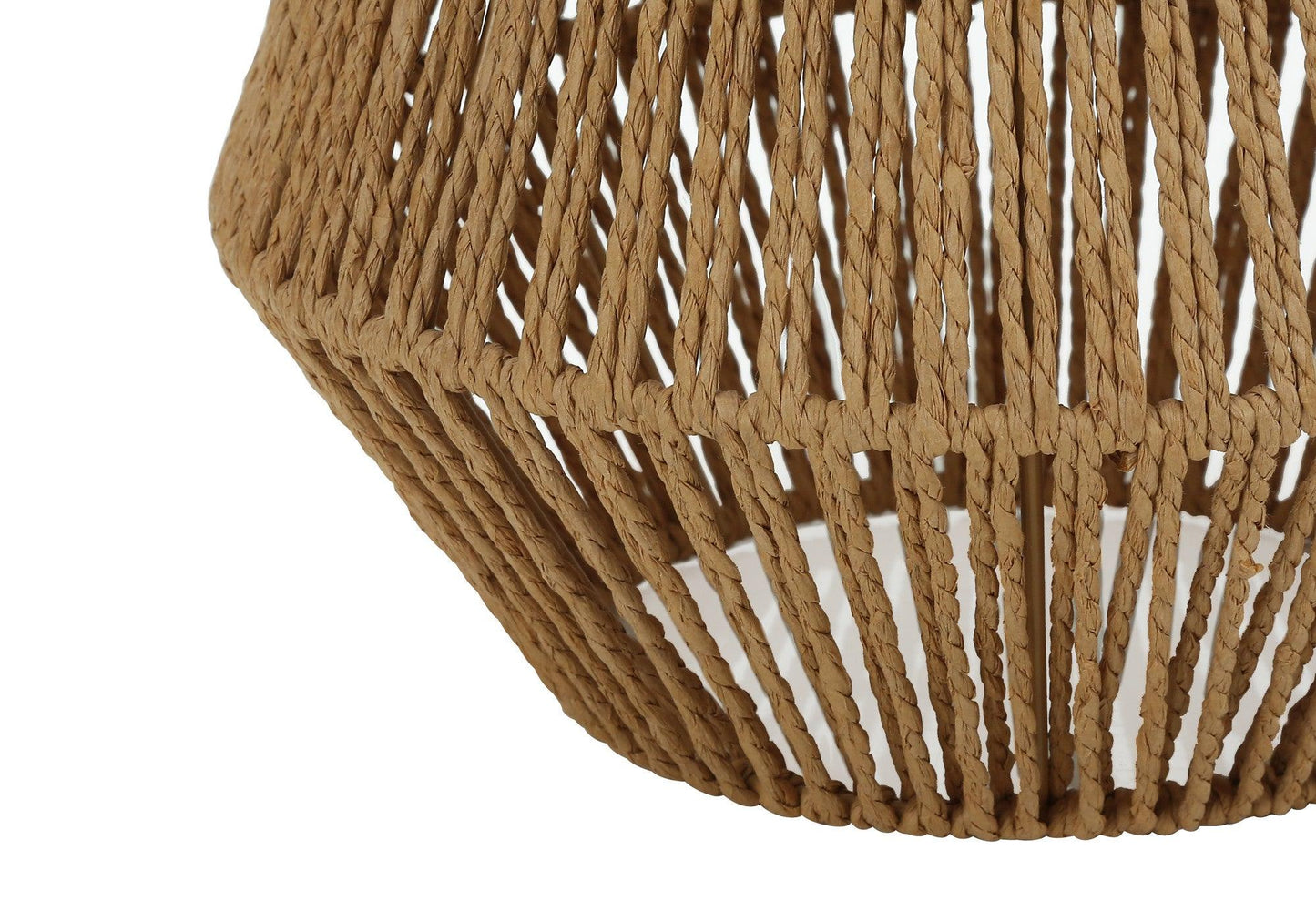 22" Brown Rattan Geometric Table Lamp With Beige Drum Shade - FurniFindUSA