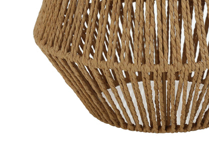 22" Brown Rattan Geometric Table Lamp With Beige Drum Shade - FurniFindUSA