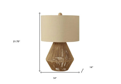 22" Brown Rattan Geometric Table Lamp With Beige Drum Shade HomeRoots