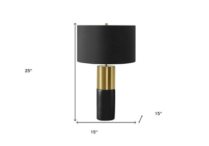 25" Black and Gold Concrete Cylinder Table Lamp With Black Drum Shade HomeRoots