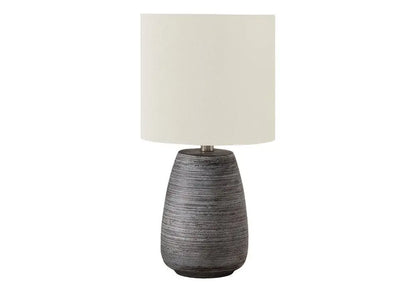 19" Gray Ceramic Round Table Lamp With Ivory Drum Shade HomeRoots