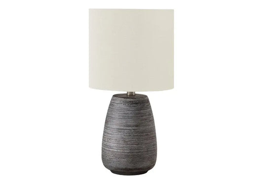 19" Gray Ceramic Round Table Lamp With Ivory Drum Shade HomeRoots