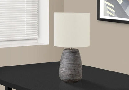 19" Gray Ceramic Round Table Lamp With Ivory Drum Shade HomeRoots