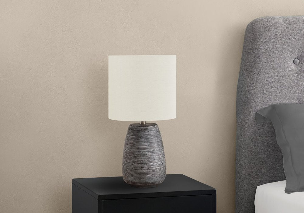 19" Gray Ceramic Round Table Lamp With Ivory Drum Shade HomeRoots