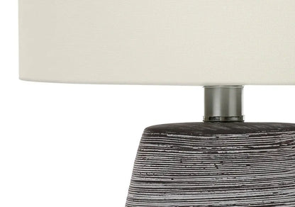 19" Gray Ceramic Round Table Lamp With Ivory Drum Shade HomeRoots