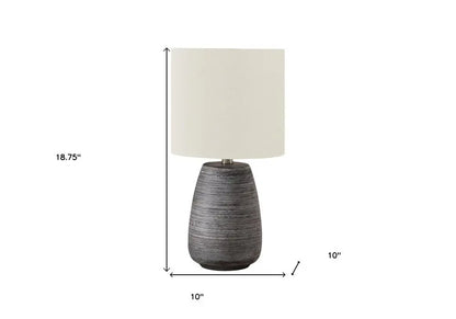 19" Gray Ceramic Round Table Lamp With Ivory Drum Shade HomeRoots