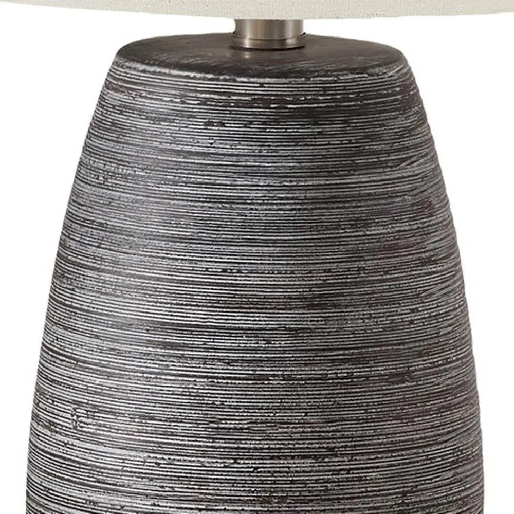 19" Gray Ceramic Round Table Lamp With Ivory Drum Shade HomeRoots