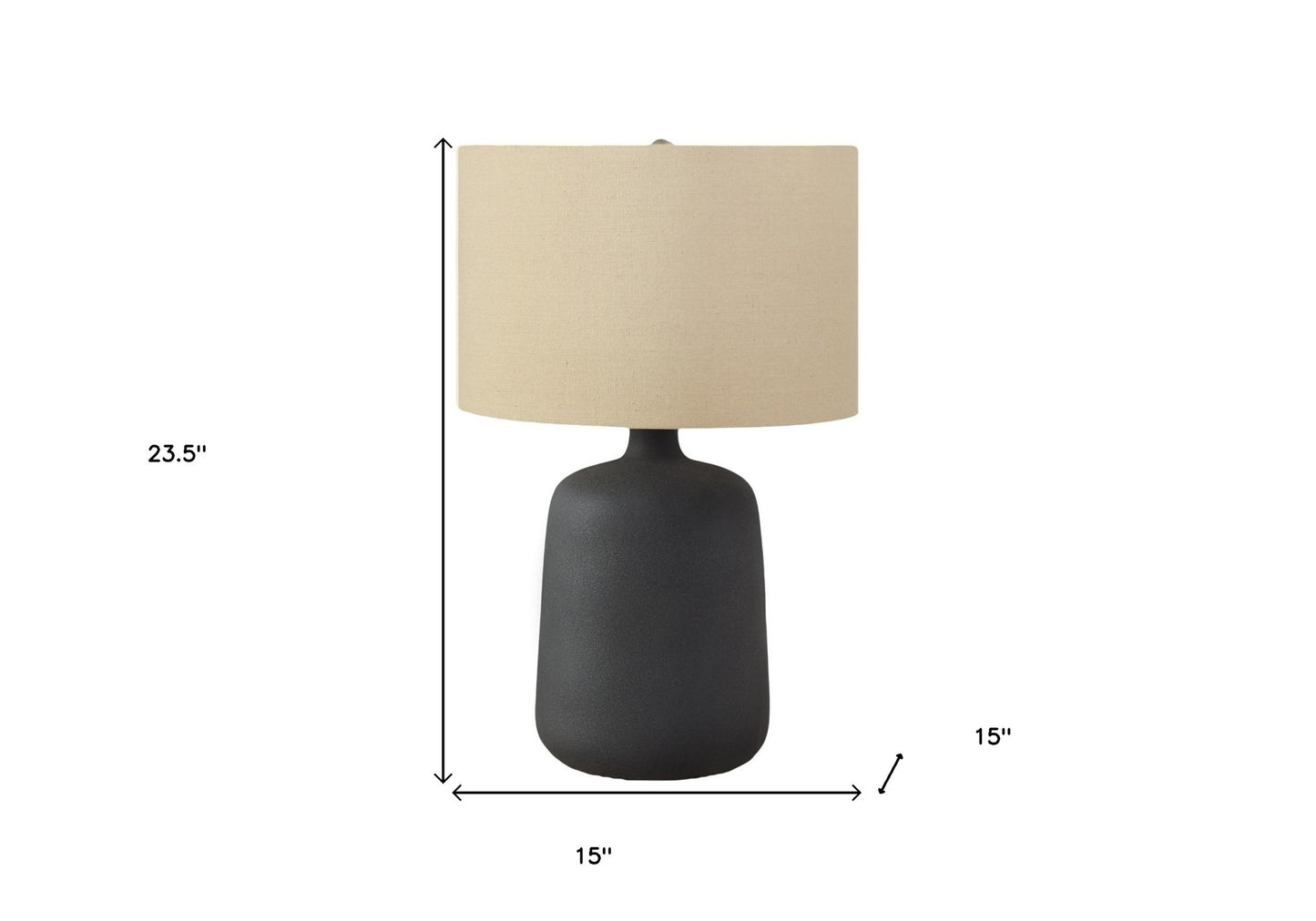 24" Black Ceramic Round Table Lamp With Beige Drum Shade