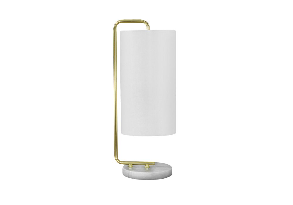 20" Gold and White Marble Round Arched Table Lamp With Ivory Drum Shade — view 1