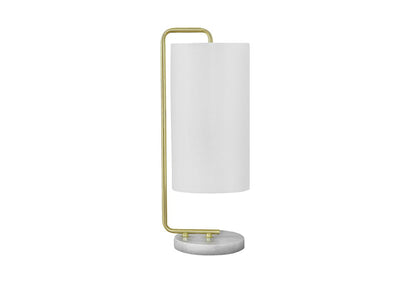 20" Gold and White Marble Round Arched Table Lamp With Ivory Drum Shade HomeRoots
