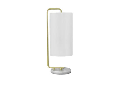 20" Gold and White Marble Round Arched Table Lamp With Ivory Drum Shade HomeRoots