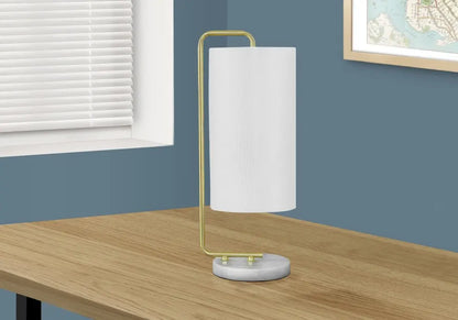 20" Gold and White Marble Round Arched Table Lamp With Ivory Drum Shade HomeRoots