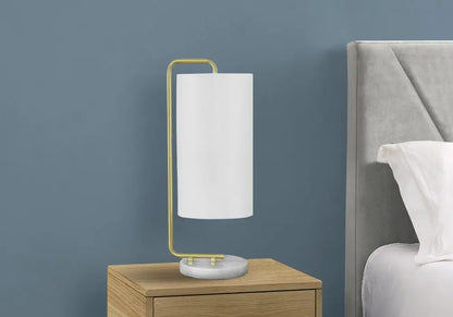 20" Gold and White Marble Round Arched Table Lamp With Ivory Drum Shade HomeRoots