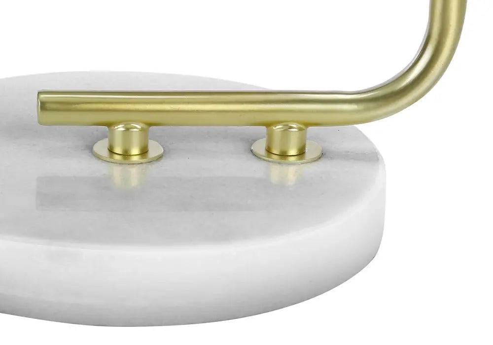 20" Gold and White Marble Round Arched Table Lamp With Ivory Drum Shade HomeRoots