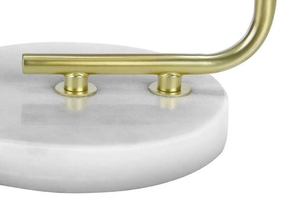 20" Gold and White Marble Round Arched Table Lamp With Ivory Drum Shade HomeRoots