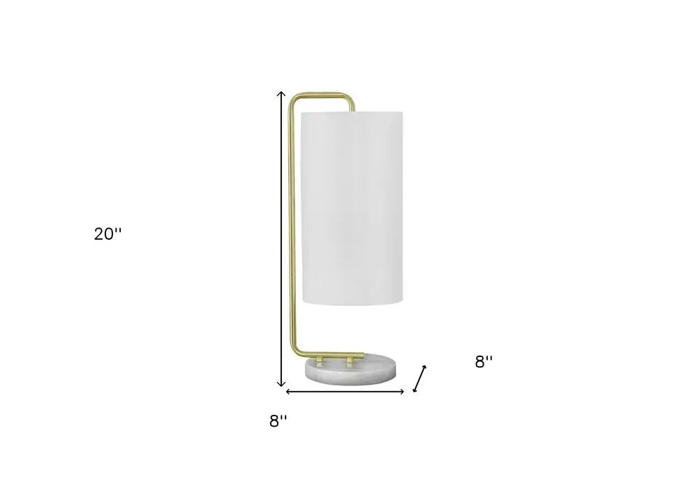 20" Gold and White Marble Round Arched Table Lamp With Ivory Drum Shade HomeRoots