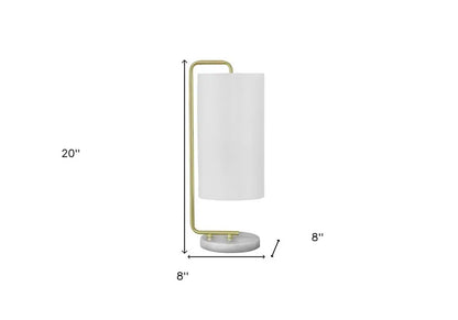 20" Gold and White Marble Round Arched Table Lamp With Ivory Drum Shade HomeRoots