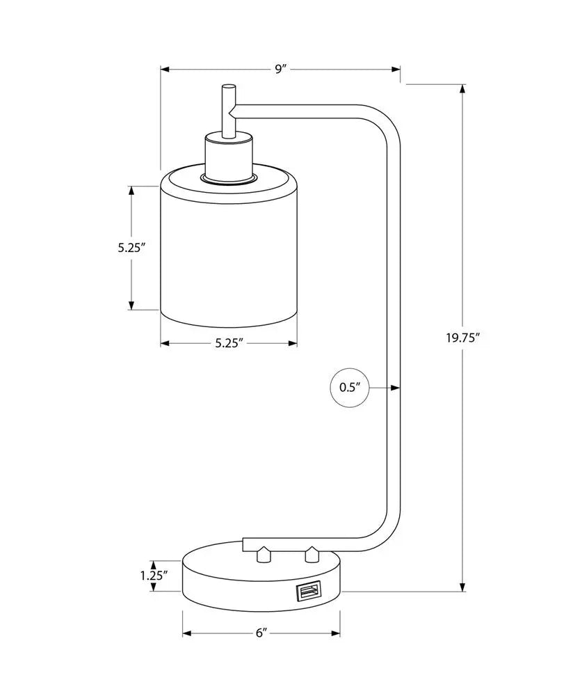 20" Black Metal Round Arched USB Table Lamp With Clear Drum Shade HomeRoots