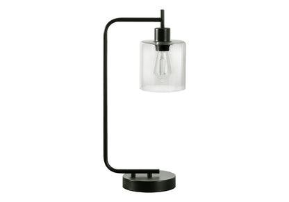 20" Black Metal Round Arched USB Table Lamp With Clear Drum Shade HomeRoots