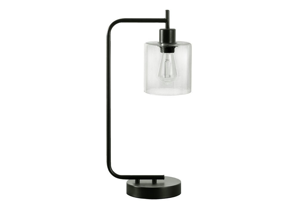 20" Black Metal Round Arched USB Table Lamp With Clear Drum Shade — view 1