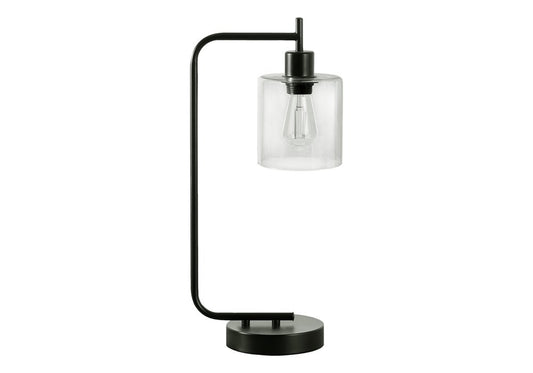 20" Black Metal Round Arched USB Table Lamp With Clear Drum Shade HomeRoots