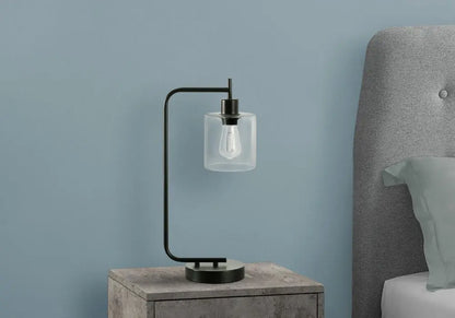 20" Black Metal Round Arched USB Table Lamp With Clear Drum Shade HomeRoots