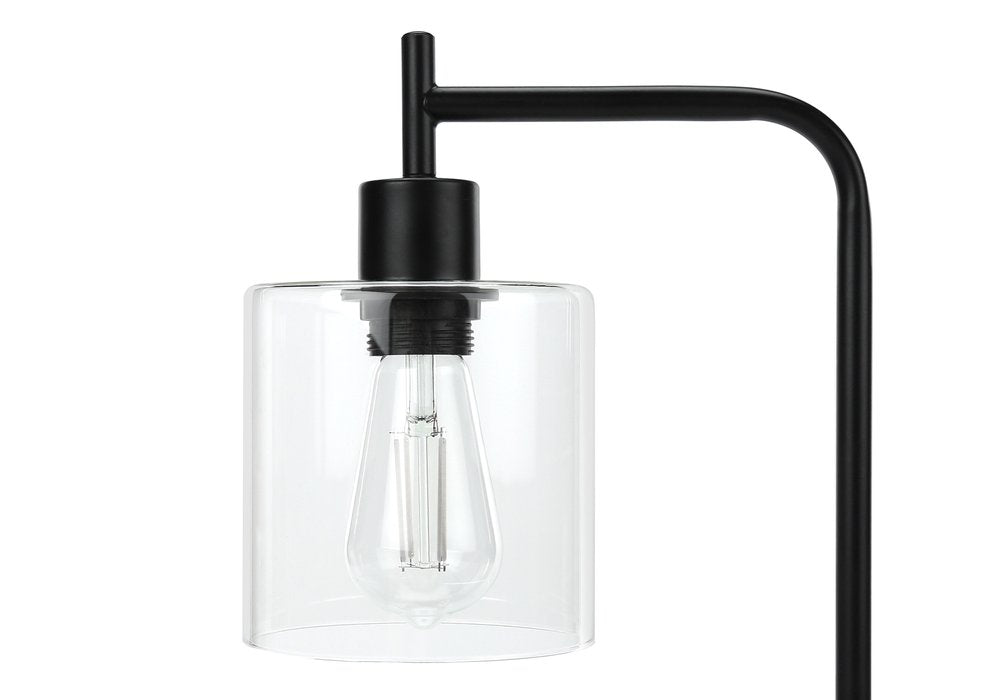 20" Black Metal Round Arched USB Table Lamp With Clear Drum Shade HomeRoots