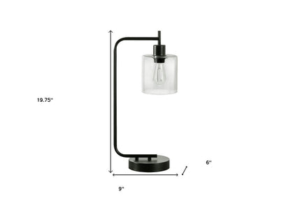 20" Black Metal Round Arched USB Table Lamp With Clear Drum Shade HomeRoots
