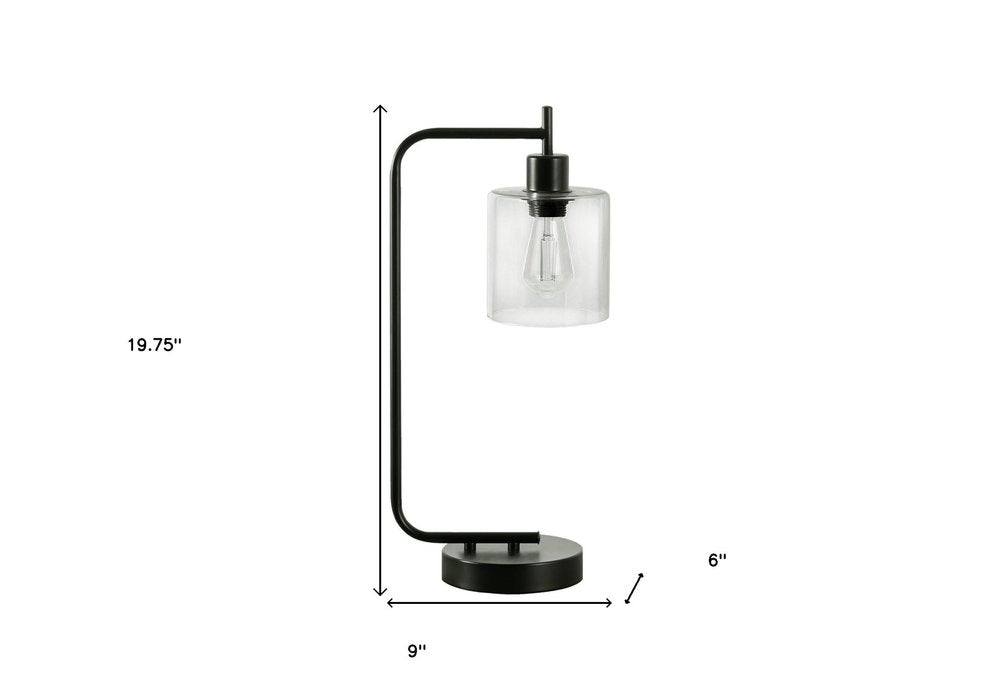 20" Black Metal Round Arched USB Table Lamp With Clear Drum Shade HomeRoots