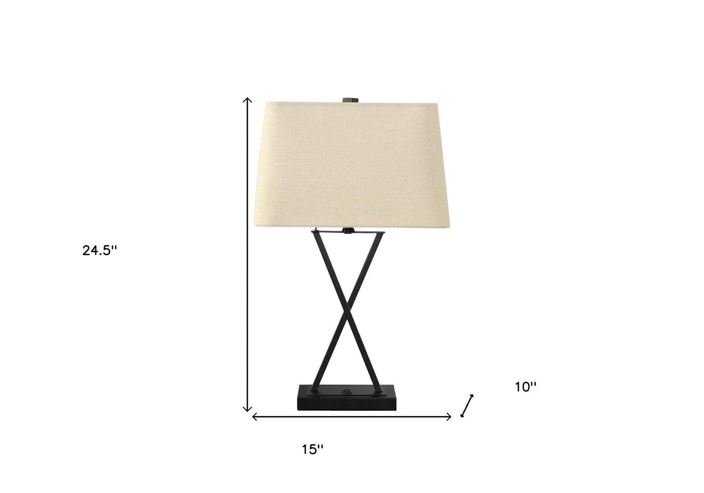 25" Black Metal Geometric USB Table Lamp With Beige Shade - FurniFindUSA