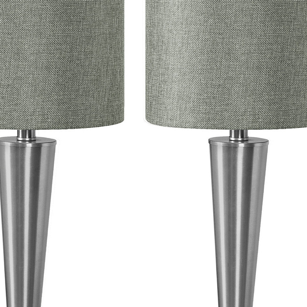 Set of Two 24" Silver Metal Candlestick USB Table Lamps With Gray Drum Shade