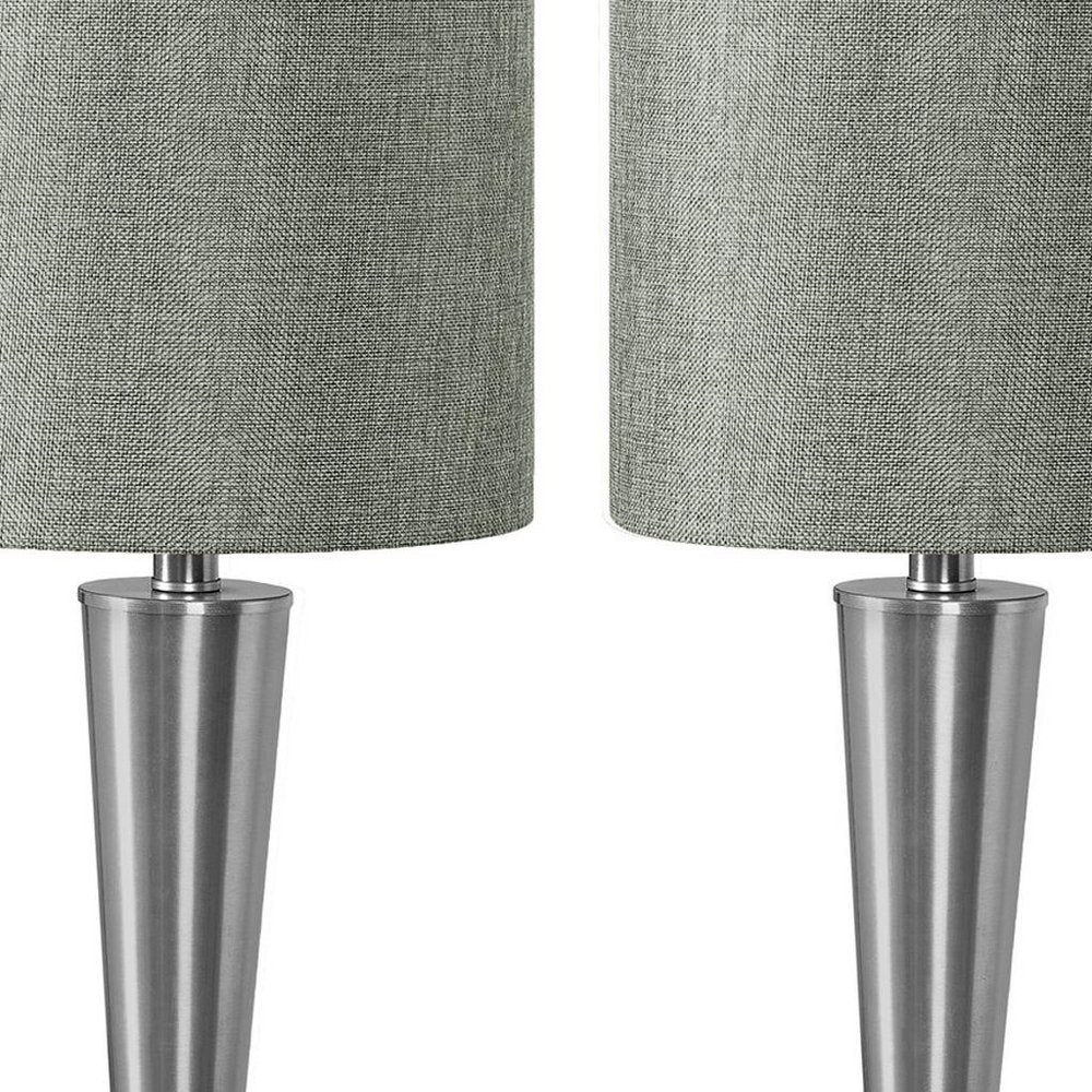 Set of Two 24" Silver Metal Candlestick USB Table Lamps With Gray Drum Shade