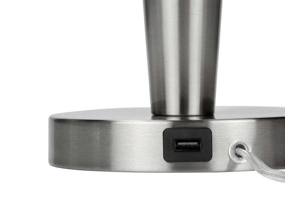 Set of Two 24" Silver Metal Candlestick USB Table Lamps With Gray Drum Shade HomeRoots