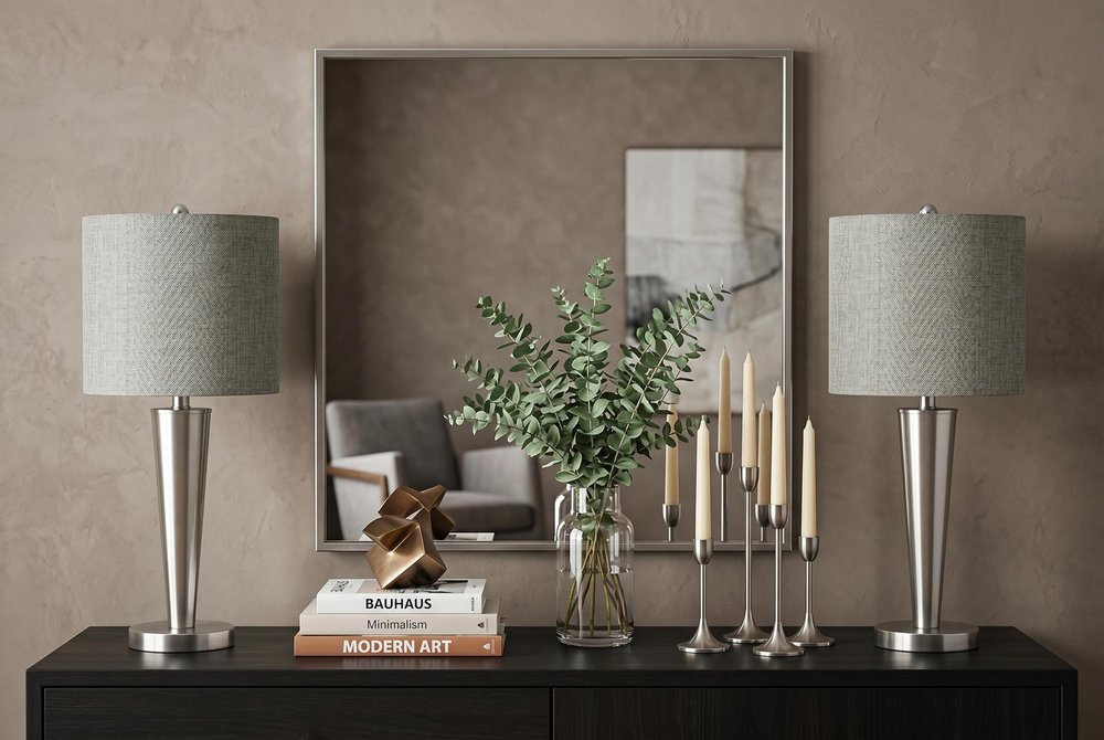Set of Two 24" Silver Metal Candlestick USB Table Lamps With Gray Drum Shade HomeRoots