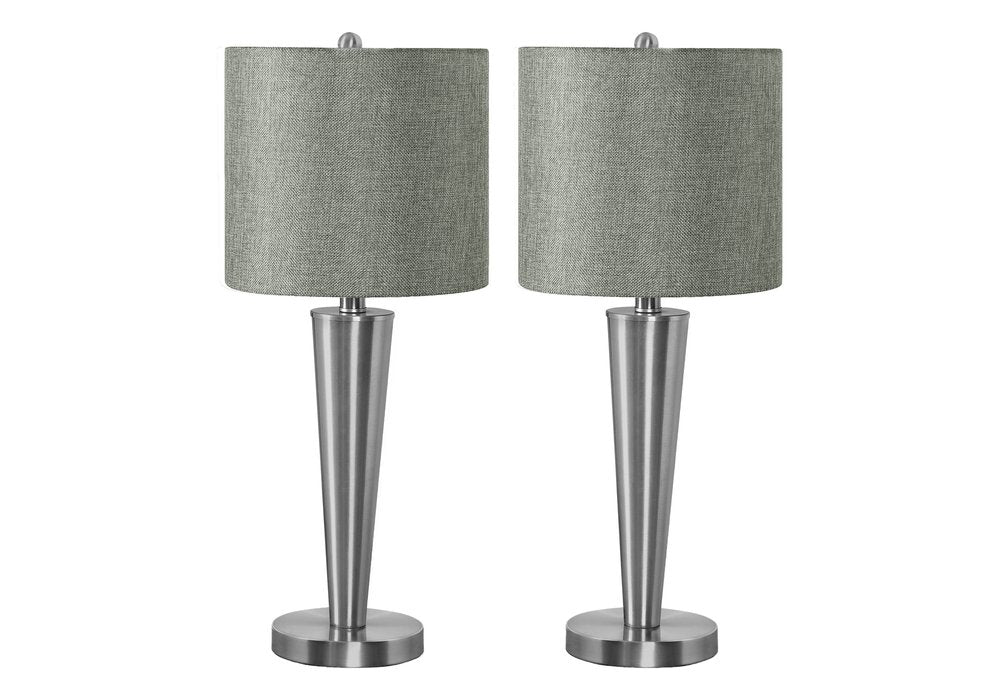 Set of Two 24" Silver Metal Candlestick USB Table Lamps With Gray Drum Shade — view 1