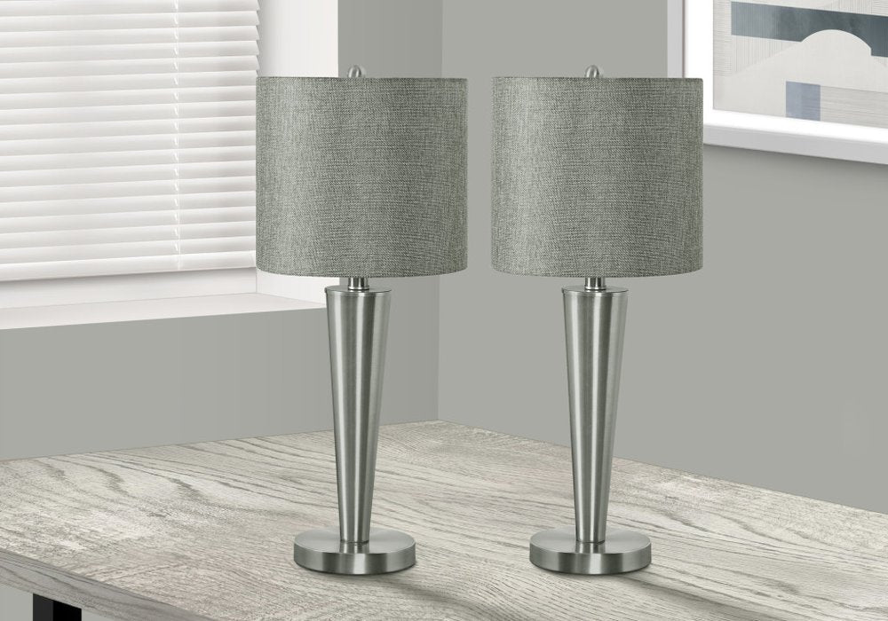 Set of Two 24" Silver Metal Candlestick USB Table Lamps With Gray Drum Shade — view 2