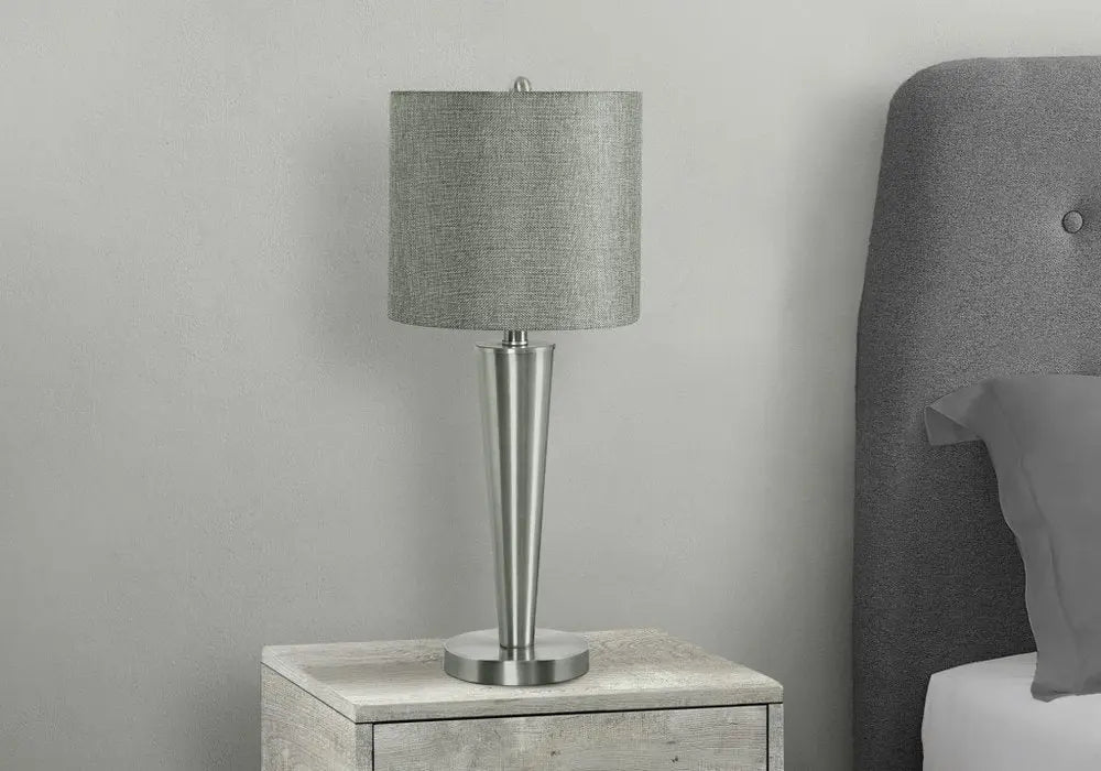 Set of Two 24" Silver Metal Candlestick USB Table Lamps With Gray Drum Shade HomeRoots