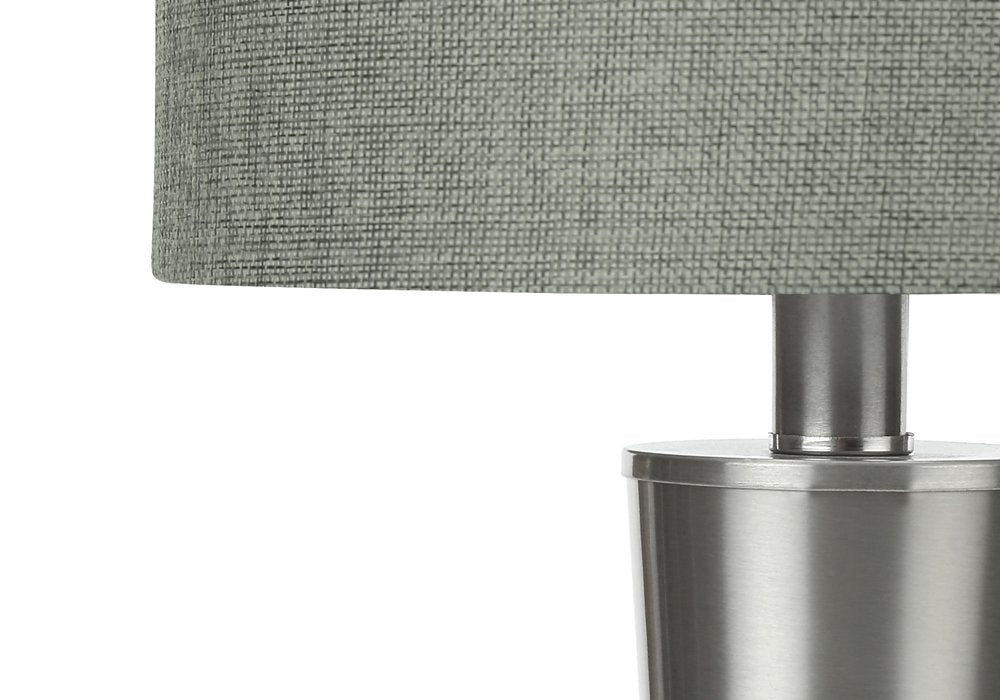 Set of Two 24" Silver Metal Candlestick USB Table Lamps With Gray Drum Shade HomeRoots