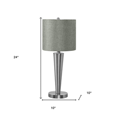 Set of Two 24" Silver Metal Candlestick USB Table Lamps With Gray Drum Shade HomeRoots