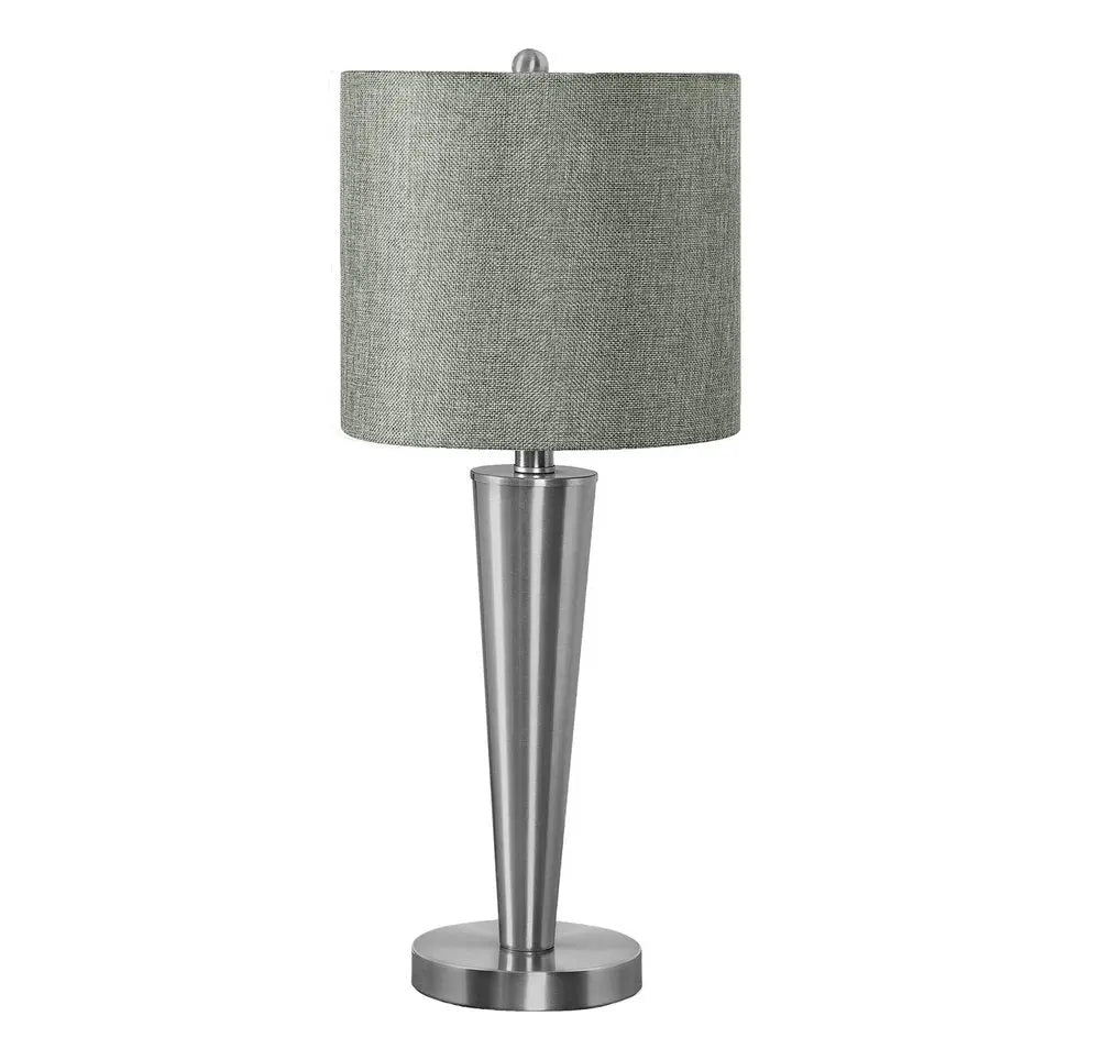 Set of Two 24" Silver Metal Candlestick USB Table Lamps With Gray Drum Shade HomeRoots