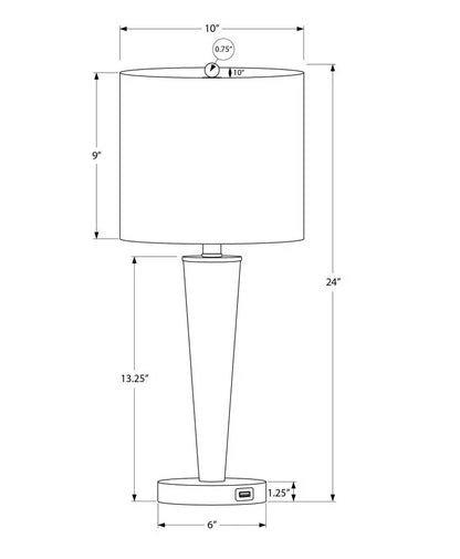 Set of Two 24" Silver Metal Candlestick USB Table Lamps With Gray Drum Shade HomeRoots