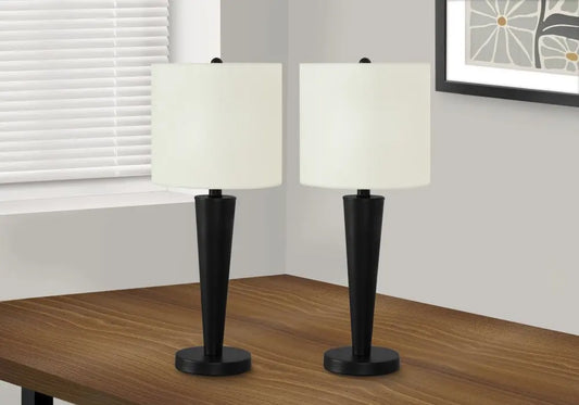 Set of Two 24" Black Metal Candlestick USB Table Lamps With Ivory Drum Shade HomeRoots