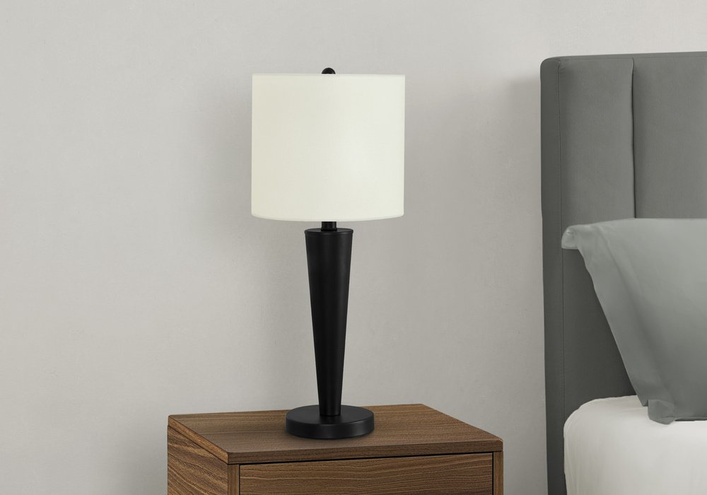 Set of Two 24" Black Metal Candlestick USB Table Lamps With Ivory Drum Shade HomeRoots