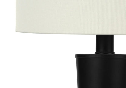 Set of Two 24" Black Metal Candlestick USB Table Lamps With Ivory Drum Shade HomeRoots