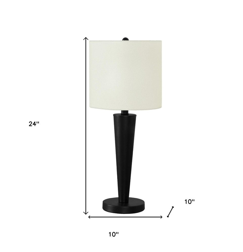 Set of Two 24" Black Metal Candlestick USB Table Lamps With Ivory Drum Shade HomeRoots