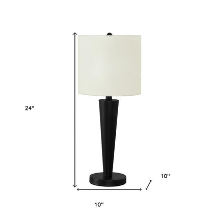 Set of Two 24" Black Metal Candlestick USB Table Lamps With Ivory Drum Shade HomeRoots