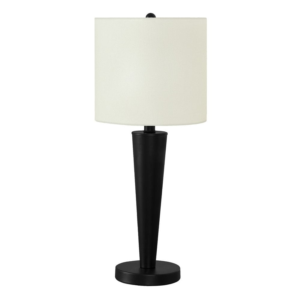 Set of Two 24" Black Metal Candlestick USB Table Lamps With Ivory Drum Shade HomeRoots