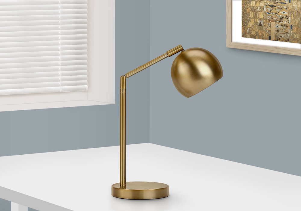 19" Gold Metal Round Table Lamp With Gold Dome Shade — view 2